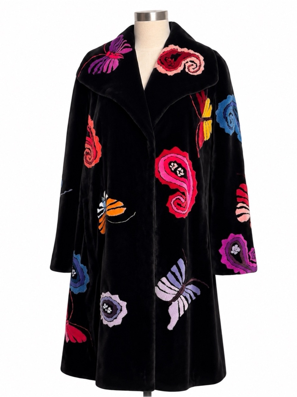Authentic Zuki Sheared Real Beaver Coat with Butterfly & Paisley Motif - RARE